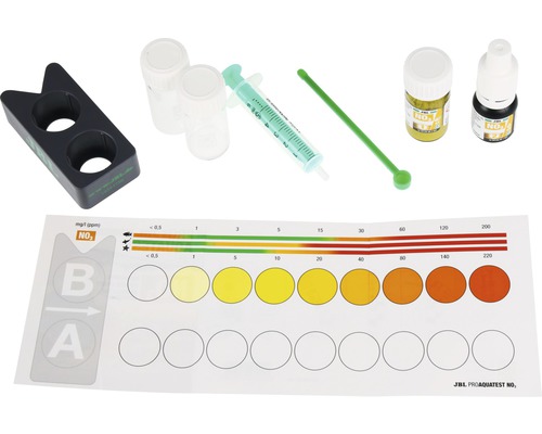 Kit de test d''eau d''aquarium avec tubes à essai, seringue, échelle de couleurs et flacons de réactifs