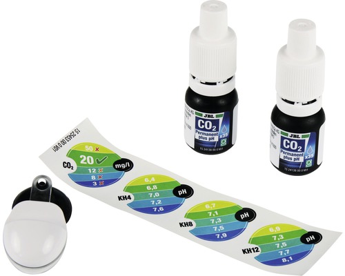 JBL CO2 Test permanent set avec liquide indicateur, échelle colorimétrique et récipient de test pour contrôler la teneur en CO2 de l''aquarium