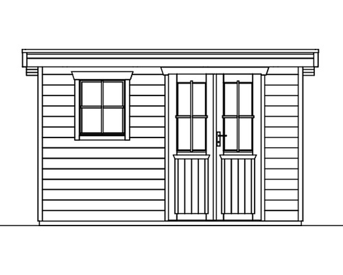 Illustration d''une cabane de jardin avec fenêtre et porte double
