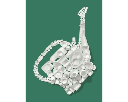 Composition de déchets plastiques blancs en forme de guitare