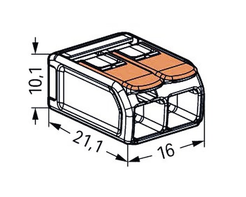 Zeichnung einer Verbindungsklemme mit den Maßen 10,1 mm, 21,1 mm und 16 mm.