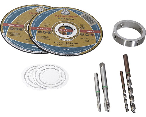 Kronenflex A 60 Extra Trennscheiben, ein Metallring, zwei Gewindebohrer und zwei Bohrer
