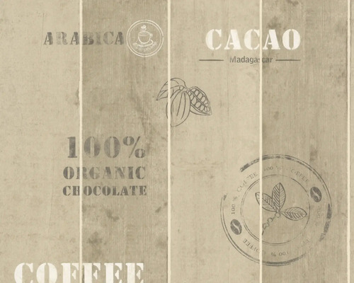 Papier peint intissé Cocktail 2 effet bois brun Papier peint avec motifs de café et de cacao
