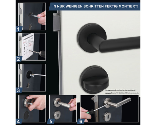 Montageanleitung für eine Türgarnitur in sechs Schritten