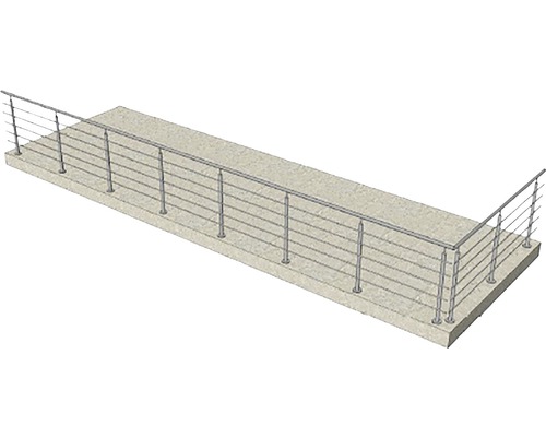 Geländer mit horizontalen Edelstahlseilen auf Betonoberfläche