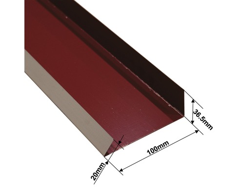 Profilé de bord de toit avec dimensions 36,5 mm, 100 mm et 20 mm