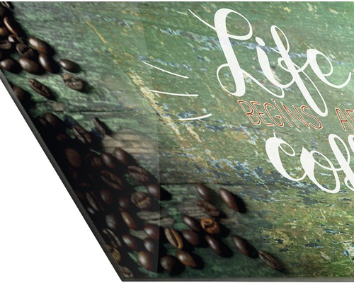 Image décorative en verre acrylique avec des grains de café et des lettres