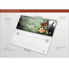 Tableau en verre avec motif de café, supports d''écartement inclus pour la suspension