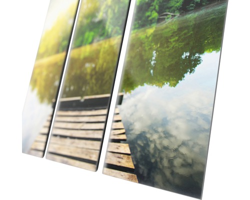 Dreiteiliges Wandbild mit einem Steg an einem See