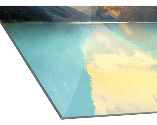 Nahaufnahme einer Acrylglasplatte mit Landschaftsmotiv