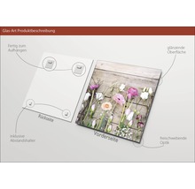 Image en verre avec motif floral, supports de fixation inclus