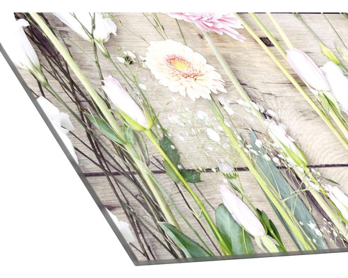 Image sur verre acrylique avec motif floral sur bois