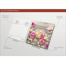 Image sur verre avec motif floral et dispositif de suspension au dos