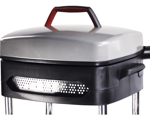 Vue détaillée d''un gril électrique avec couvercle et poignée
