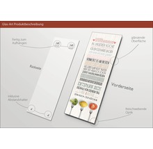 Tableau en verre avec motifs de cuisine, supports muraux inclus