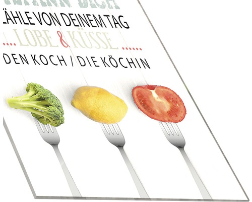 Image de cuisine avec des légumes sur des fourchettes et du texte