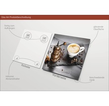 Tableau en verre avec motif de café, avec supports d''écartement et suspension