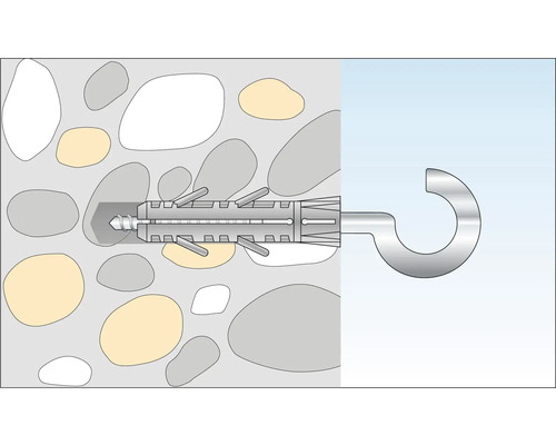 Illustration d''une fixation lourde avec une ancre à crochet dans un mur en béton