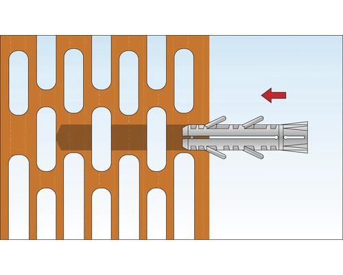 Illustration d''une cheville dans un mur en briques perforées