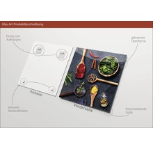 Image sur verre avec motif alimentaire, y compris dispositif de suspension et entretoises