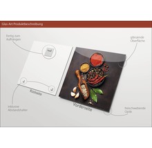 Tableau en verre avec motif d''épices, dispositif de suspension et entretoises inclus