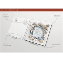 Image en verre avec suspension, entretoise, surface brillante et motif marin