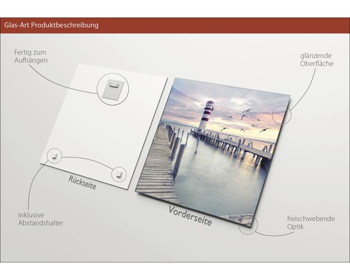 Image en verre avec un phare sur une jetée, y compris suspension et entretoises