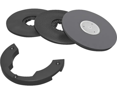 Drei Reinigungspads und eine Halterung für Reinigungsmaschine