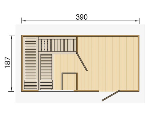 Grundriss einer Sauna mit den Maßen 390 x 187 cm