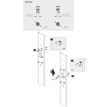 Installationsanleitung für ein Badezimmerprodukt mit Maßen und Bauteilen.