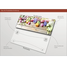 Image en verre avec motif floral, entretoises incluses, surface brillante et suspension