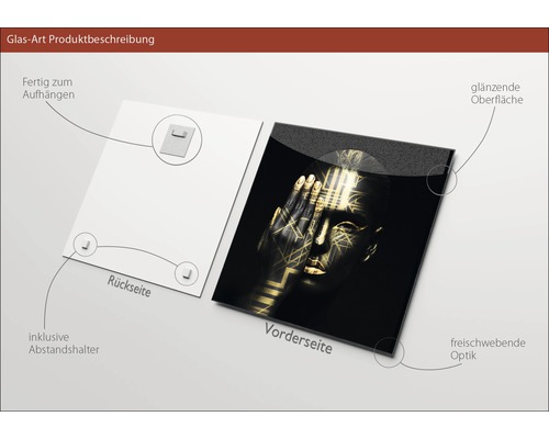 Glasbild mit abstraktem Motiv, inklusive Aufhängung und Abstandshalter