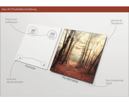 Image en verre avec motif de forêt, support inclus et surface brillante