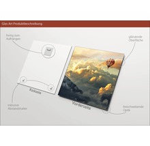 Image en verre avec suspension, entretoise, surface brillante et aspect flottant