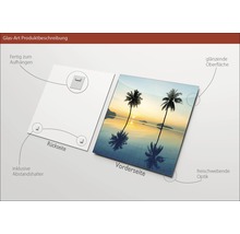Image en verre avec motif de palmier, suspension et entretoise incluses