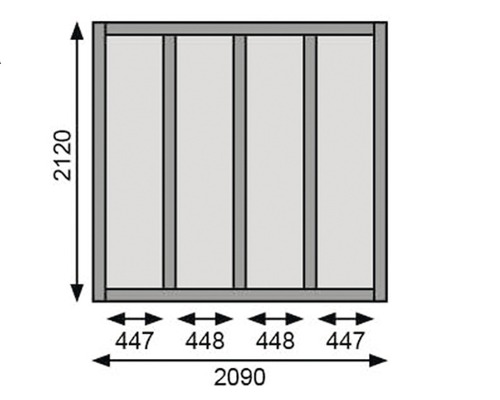 Technische Zeichnung einer Holztür mit Maßen
