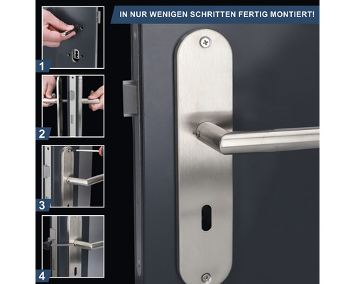 Montageanleitung für ein Türbeschlag-Set mit Türgriff