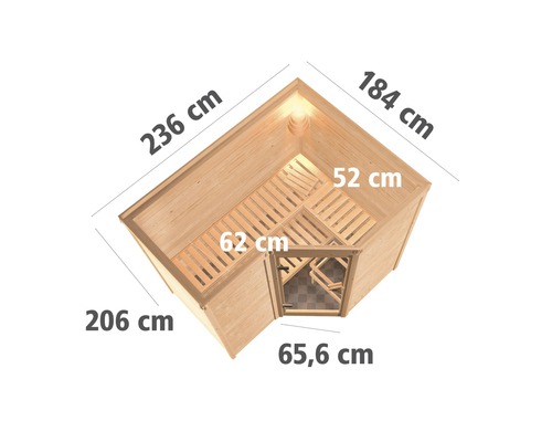 Vue de dessus d''un sauna en éléments avec dimensions
