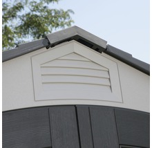 Vue détaillée d''un abri de jardin avec grille de ventilation