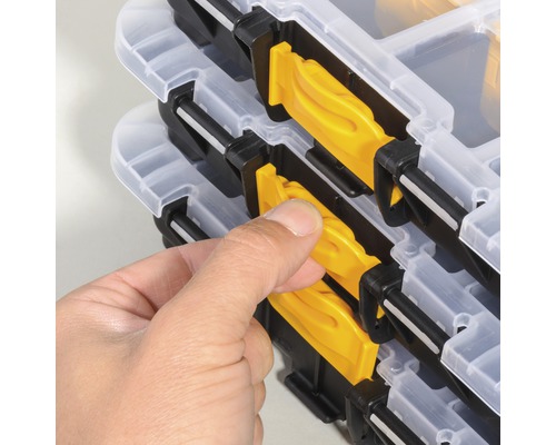 Boîtes d''assortiment empilables avec fermetures jaunes