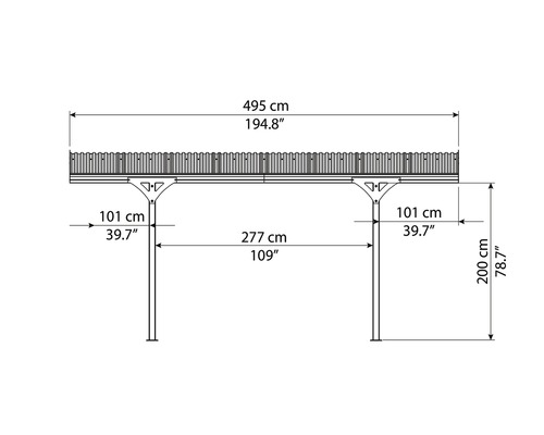 Dimensions d''un abri : 495 cm de large, 200 cm de haut.