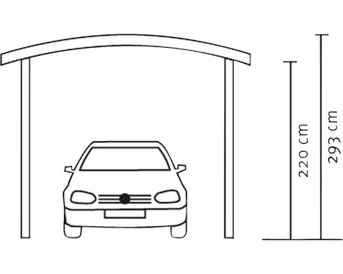 Illustration d''un abri de voiture avec des dimensions de 220 cm et 293 cm de hauteur.