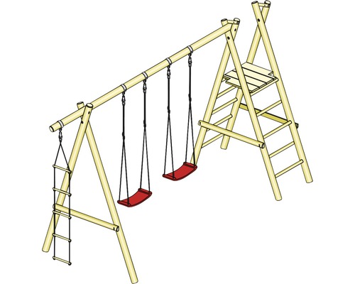 Balançoire en bois avec échelle et plateforme pour le jardin