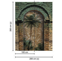 Fototapete mit Mauerwerk und Palmenmotiv, 200 cm breit und 260 cm hoch