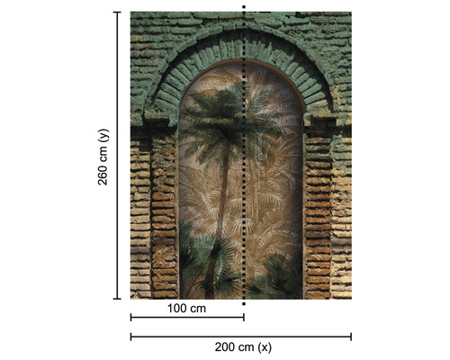 Fototapete mit Mauerwerk und Palmenmotiv, 200 cm breit und 260 cm hoch