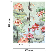 Fototapete mit Lotusblüten und Fischen, Abmessungen 200 mal 260 Zentimeter