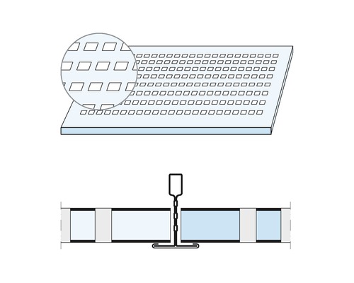 Abbildung einer Rasterdecke mit quadratischen Aussparungen und Deckenbefestigung