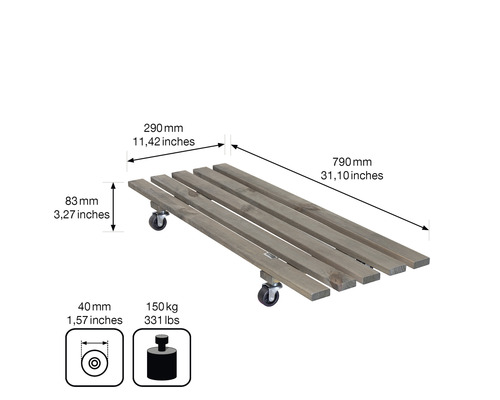 Planche à roulettes en bois avec dimensions