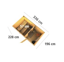 Grundriss einer Sauna mit den Massen 336 x 228 x 196 cm.