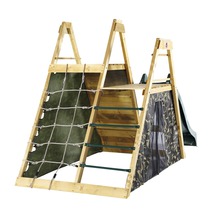 Spielturm aus Holz mit Rutsche, Kletternetz und Leiter für den Garten